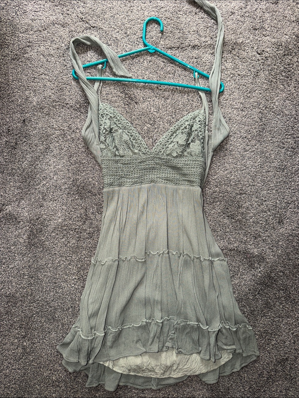 ILLA ILLA Sage Green Crochet Bust Tiered Mini Dress